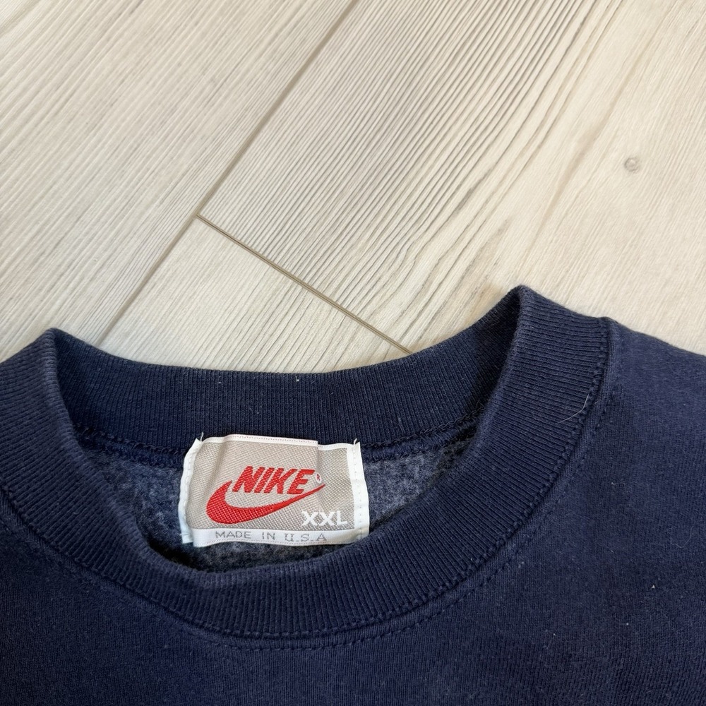 Vintage Nike Mens XXL Big Swoosh Embroidered Spell Out Pullover Sweatshirt Navy - Picture 5 of 10